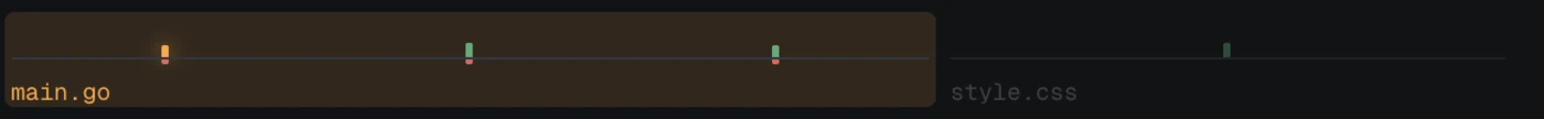 The change trace strip in echo's title bar, showing a tick for each hunk across two files